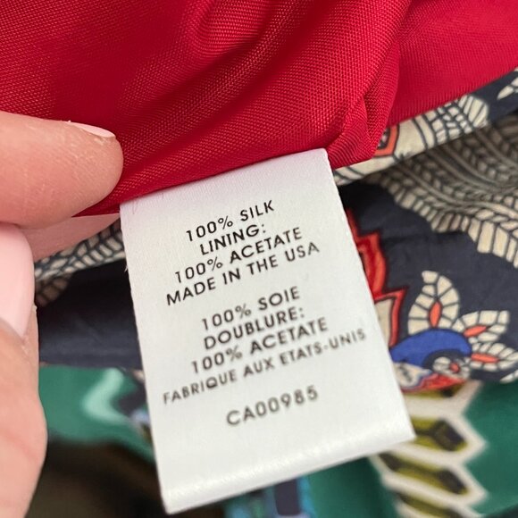 Nanette Lepore Silk Dress Blue Peach Red Sleeveless Asymmetrical V-Neck Sz 4 - Picture 10 of 11